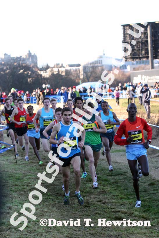 Jonny Taylor and Asbel Kiprop lead the invitational mens 4k BUPA Great Edinburgh Cross Country. Photo: David T. Hewitson/Sports for All Pics